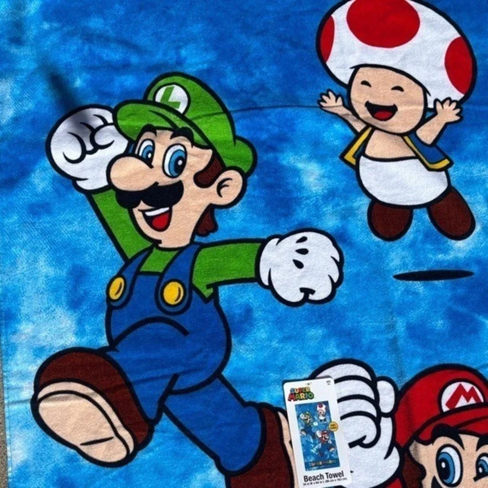 Super Mario Blue Tie Dye Printed Beach Towel Oversized 28" x 58" NEW - Picture 2 of 8